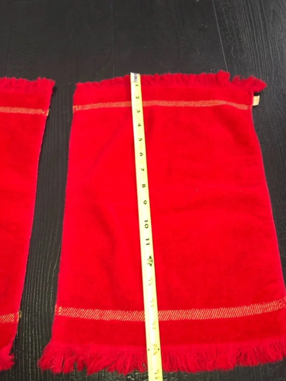 Vintage Callaway Luxury Hand Towel‎ Set Of 2 Fringe  Red Gold Stitching VTG
